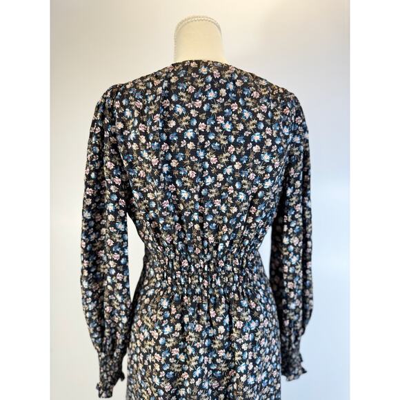 Rebecca Taylor Zelma Floral Silk Midi Dress Women’s 4 Black Cottagecore Prarie - Picture 9 of 16